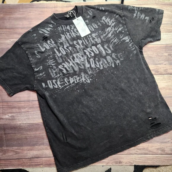 OVDY Black Distressed Grunge Graphic T-Shirt - Picture 3 of 10